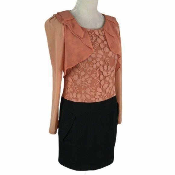 IVENI Lace Overlay Ruffle Side Pockets Dress - Picture 6 of 11